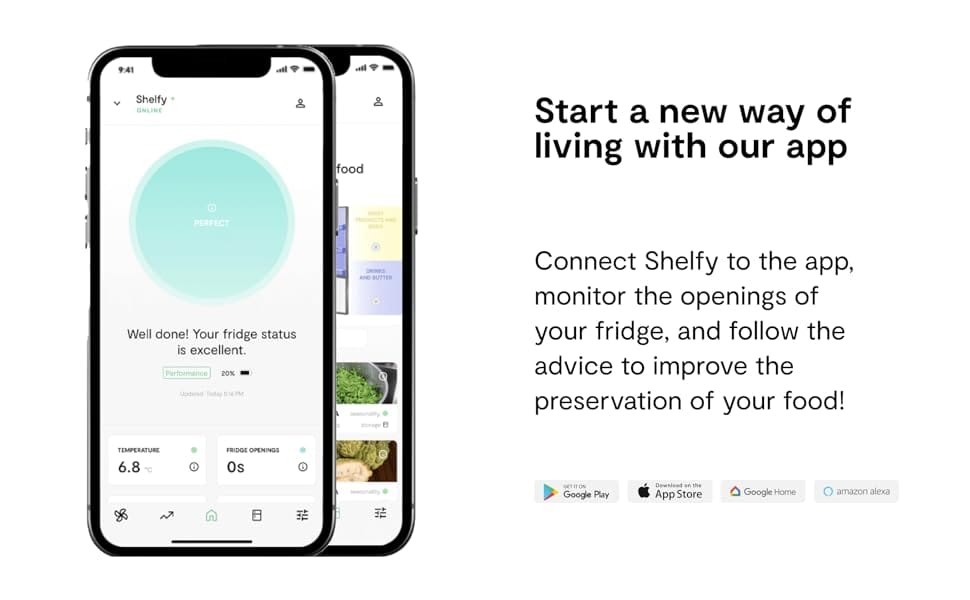 banner explaining Shelfy app which helps to monitor opening of your fridge and read advices on how to improve the preservation of food